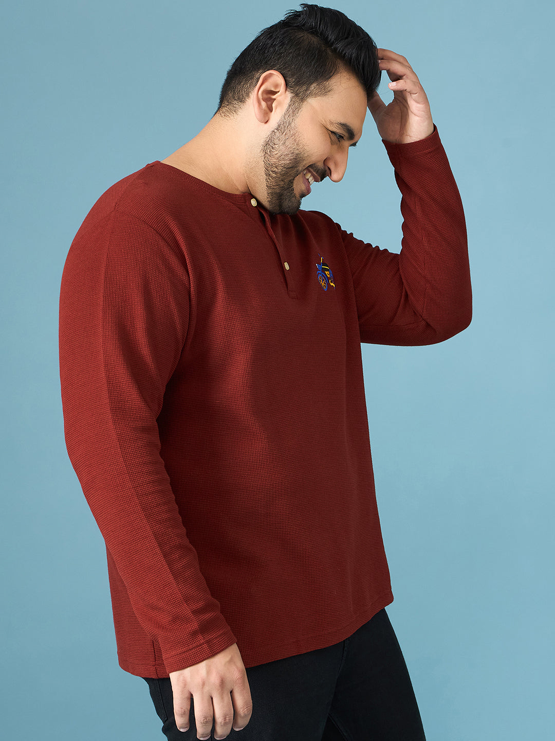 Men Plus Size Trail Solid Henley Tshirt