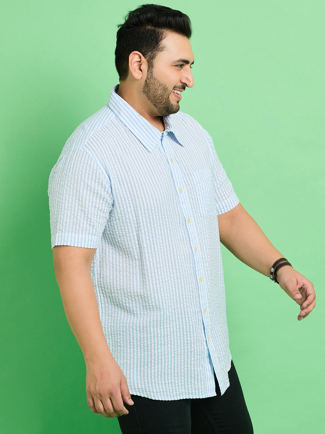 Men Plus Size Trani-Blue Striped Shirt - bigbanana