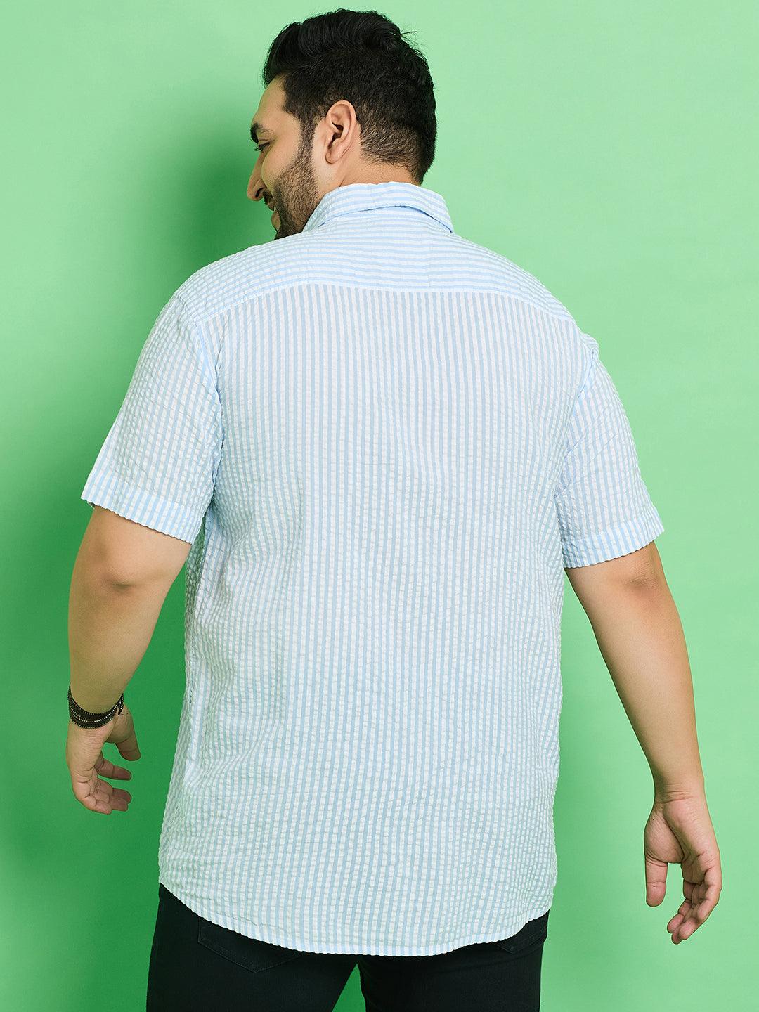 Men Plus Size Trani-Blue Striped Shirt - bigbanana