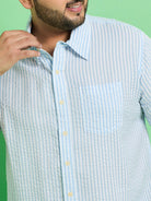 Men Plus Size Trani-Blue Striped Shirt - bigbanana