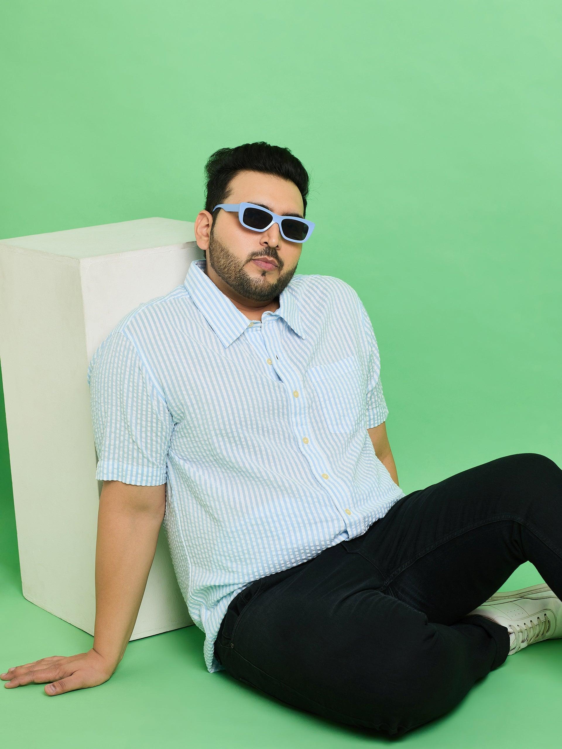 Men Plus Size Trani-Blue Striped Shirt - bigbanana