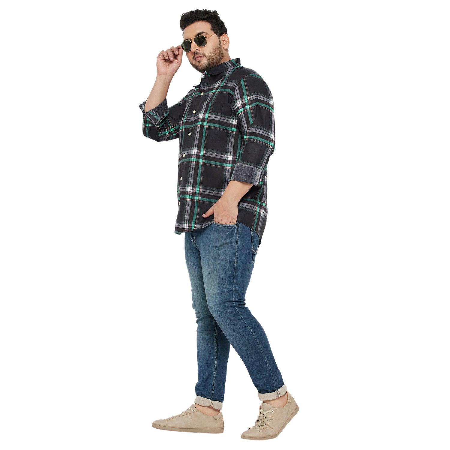 Men Plus Size Treat-Black Check Shirt - bigbanana