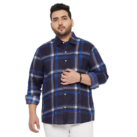 Men Plus Size Treat-Blue Check Shirt - bigbanana