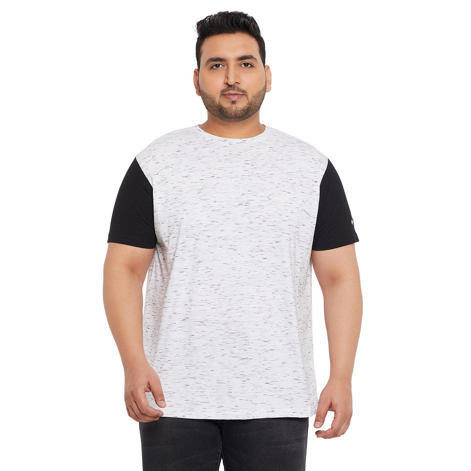 Men Plus Size Trey-White Self Design Round Neck Tshirt - bigbanana