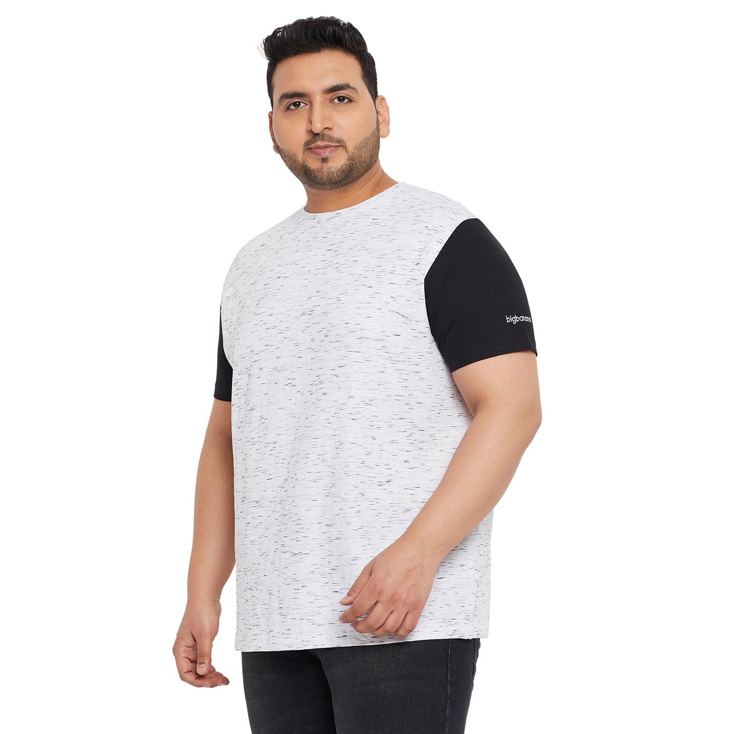 Men Plus Size Trey-White Self Design Round Neck Tshirt - bigbanana