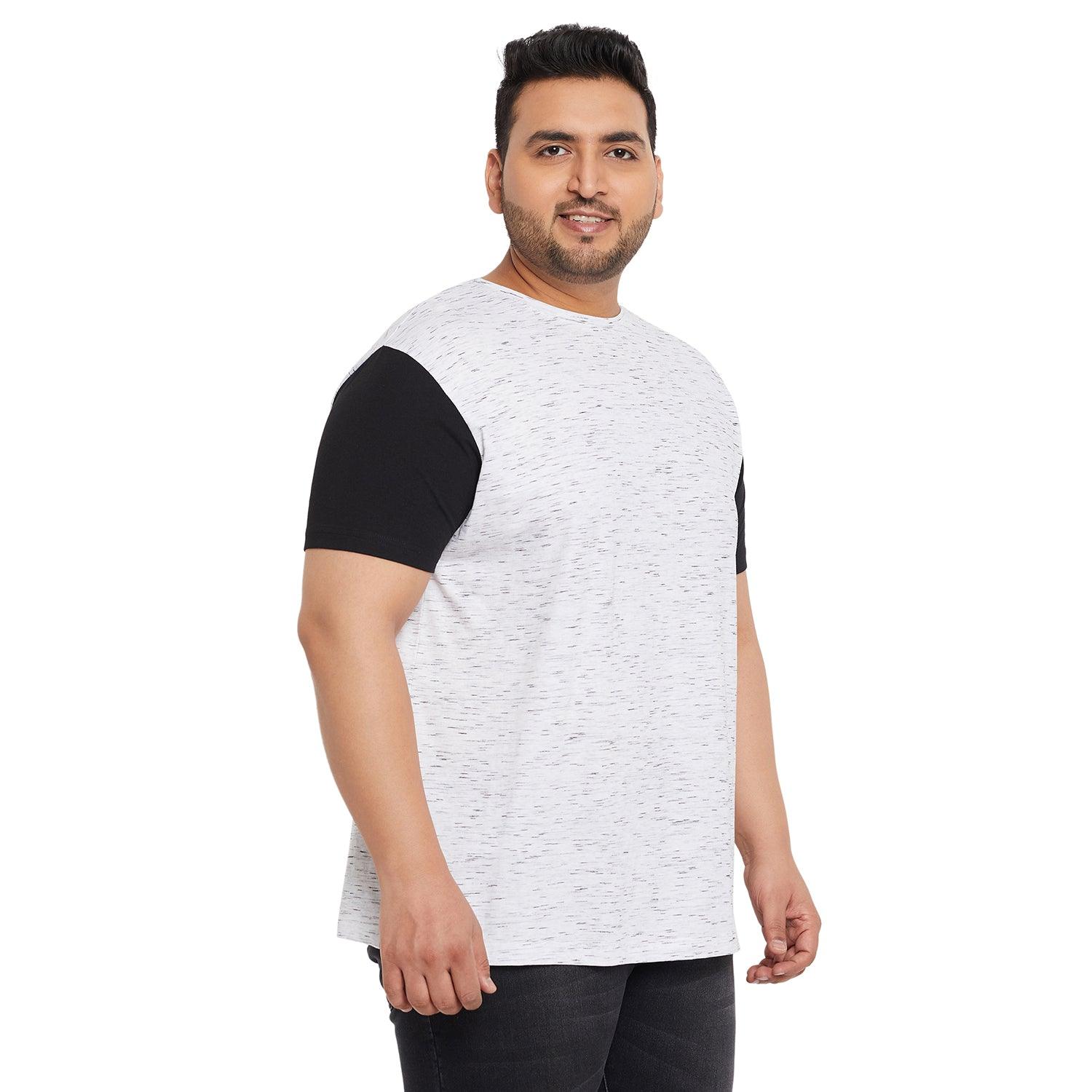 Men Plus Size Trey-White Self Design Round Neck Tshirt - bigbanana