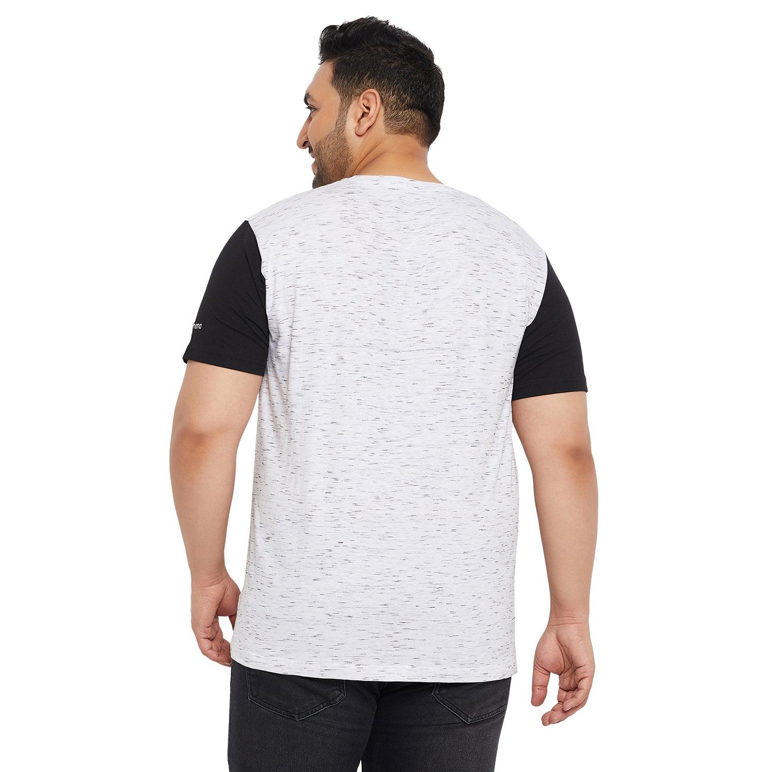 Men Plus Size Trey-White Self Design Round Neck Tshirt - bigbanana