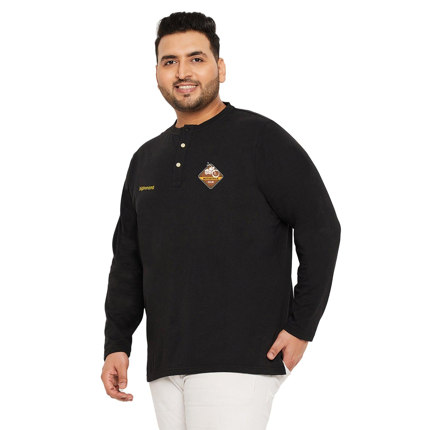 Men Plus Size Trimp Solid Henley Tshirt - bigbanana