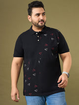 Men Plus Size Trivex Black Printed Polo Tshirt