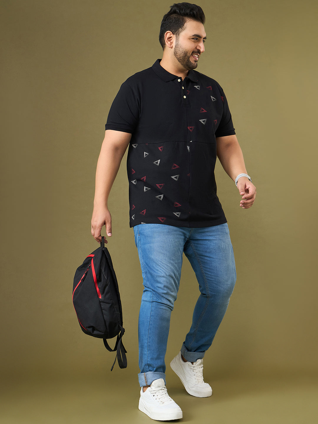 Men Plus Size Trivex Black Printed Polo Tshirt