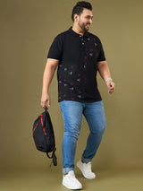 Men Plus Size Trivex Black Printed Polo Tshirt