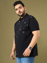 Men Plus Size Trivex Black Printed Polo Tshirt
