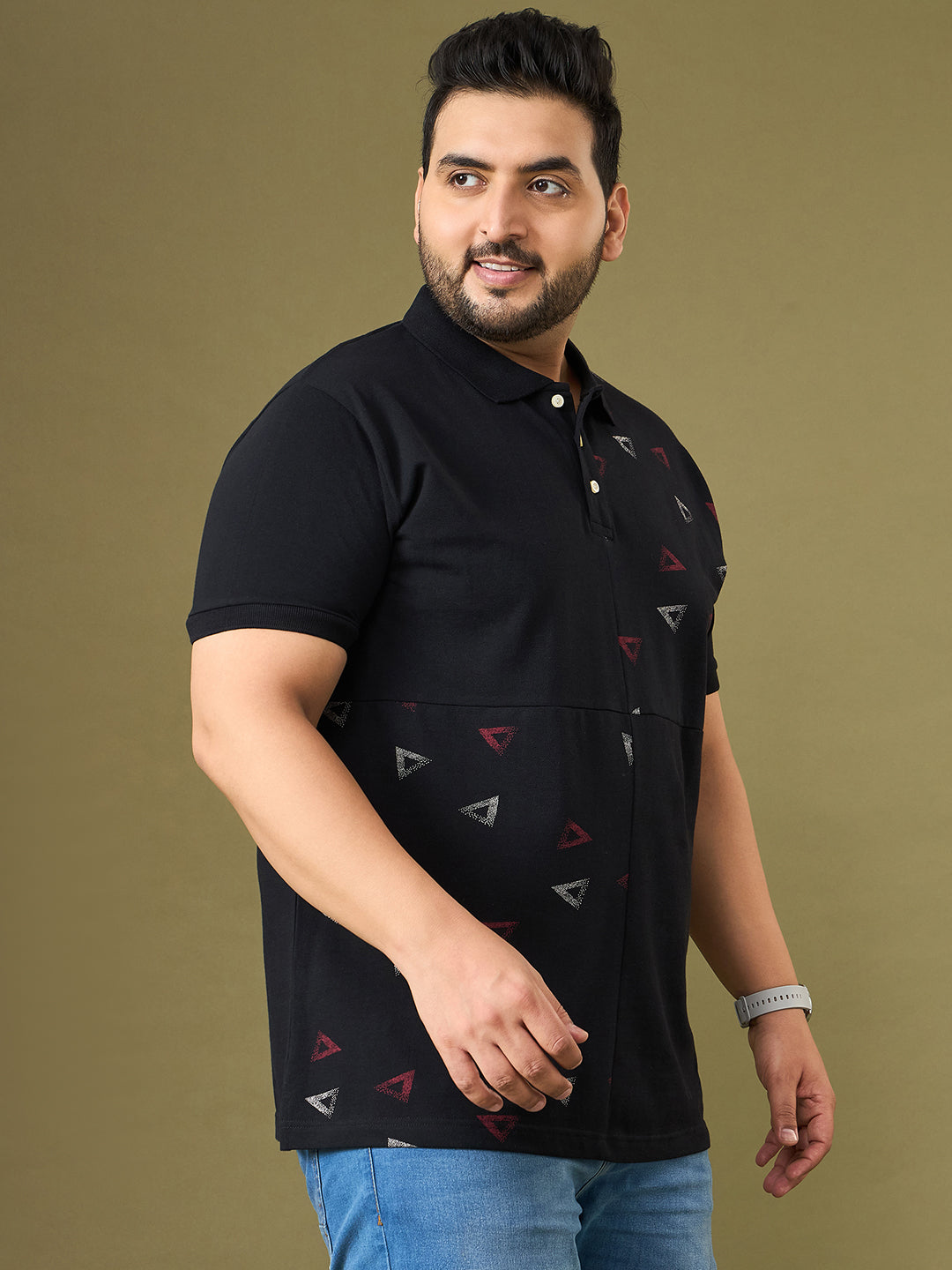 Men Plus Size Trivex Black Printed Polo Tshirt