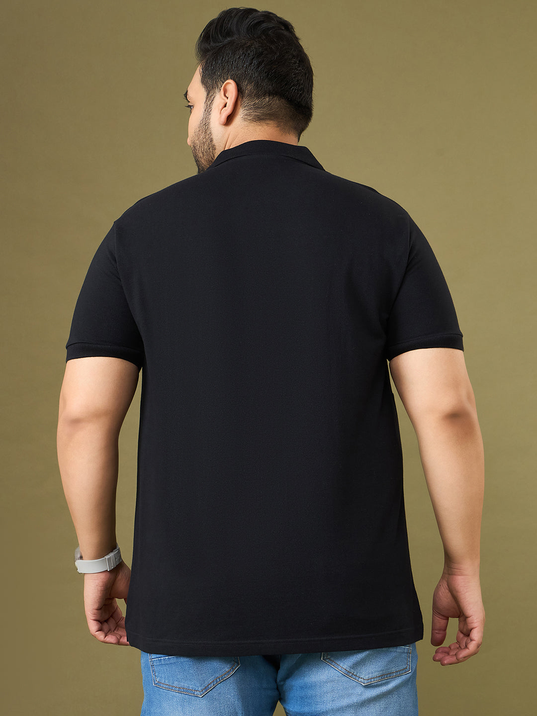 Men Plus Size Trivex Black Printed Polo Tshirt