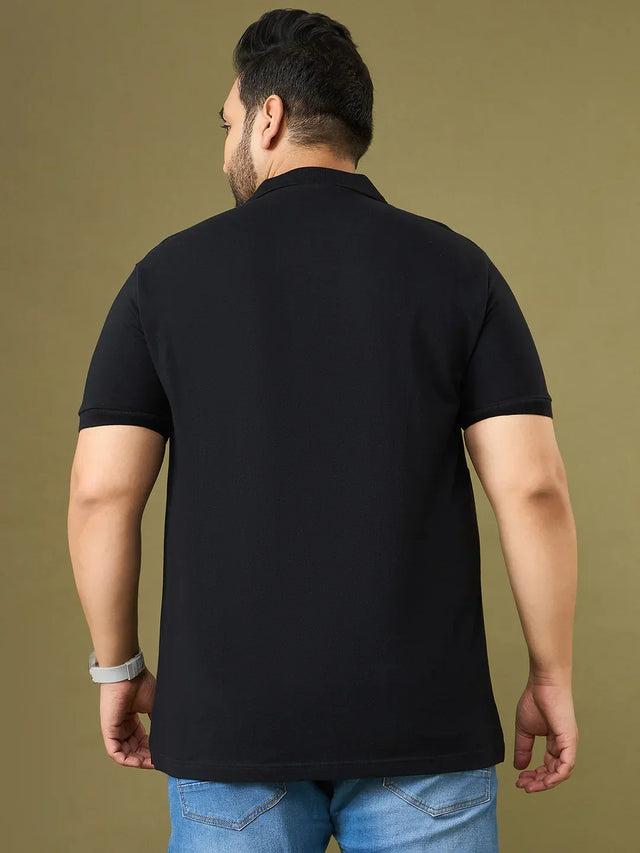 Men Plus Size Trivex Black Printed Polo Tshirt
