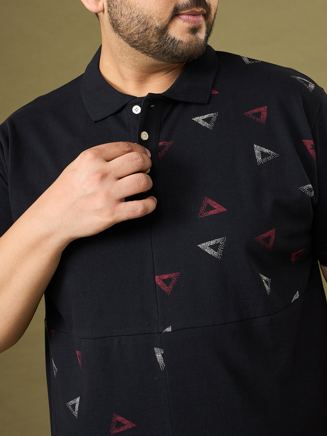 Men Plus Size Trivex Black Printed Polo Tshirt