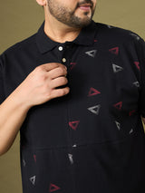 Men Plus Size Trivex Black Printed Polo Tshirt