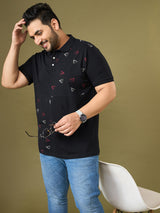Men Plus Size Trivex Black Printed Polo Tshirt