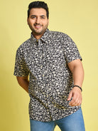 Men Plus Size Trudo Off-White Floral Printed Black Shirt - bigbanana