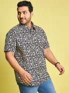 Men Plus Size Trudo Off-White Floral Printed Black Shirt - bigbanana