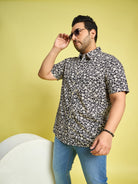 Men Plus Size Trudo Off-White Floral Printed Black Shirt - bigbanana