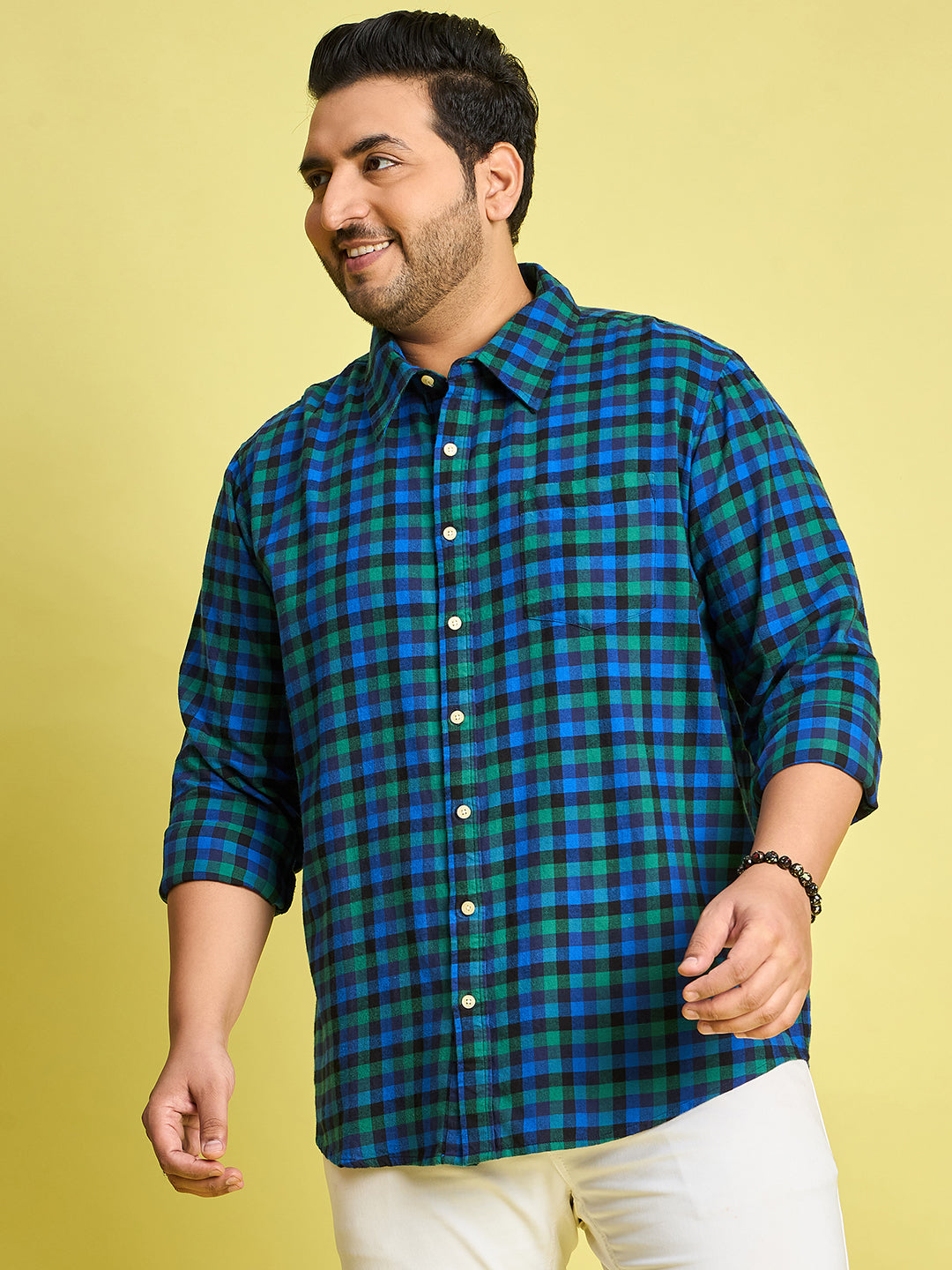 Men Plus Size Tune Checked blue Shirt - bigbanana