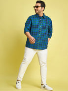 Men Plus Size Tune Checked blue Shirt - bigbanana