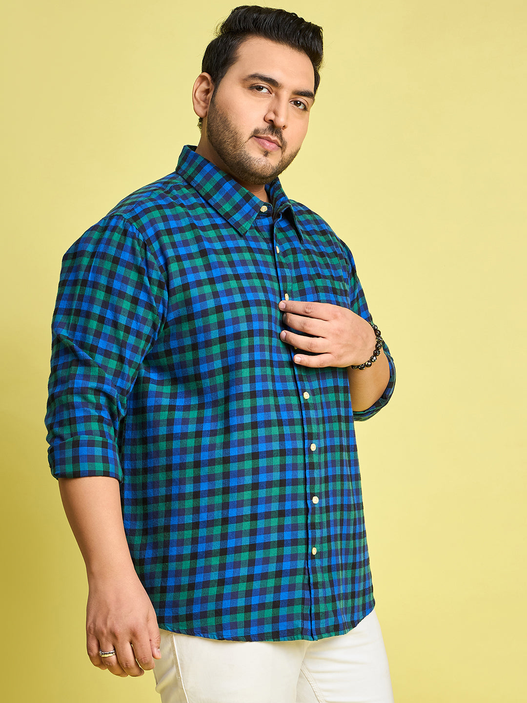 Men Plus Size Tune Checked blue Shirt - bigbanana