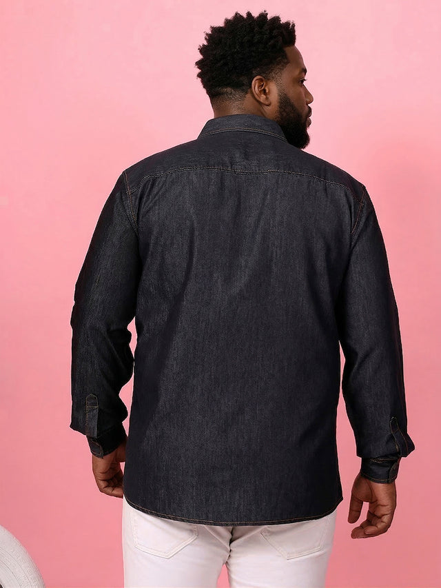 Men Plus Size Tunisor Brown Solid Casual Shirt
