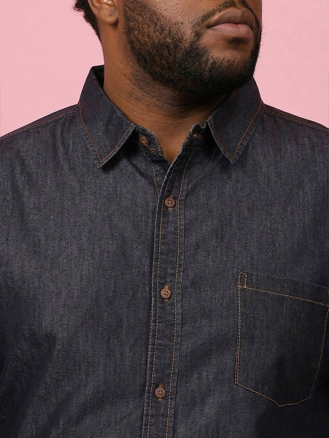Men Plus Size Tunisor Brown Solid Casual Shirt