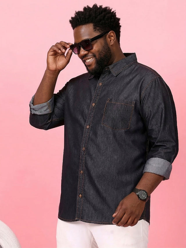 Men Plus Size Tunisor Brown Solid Casual Shirt