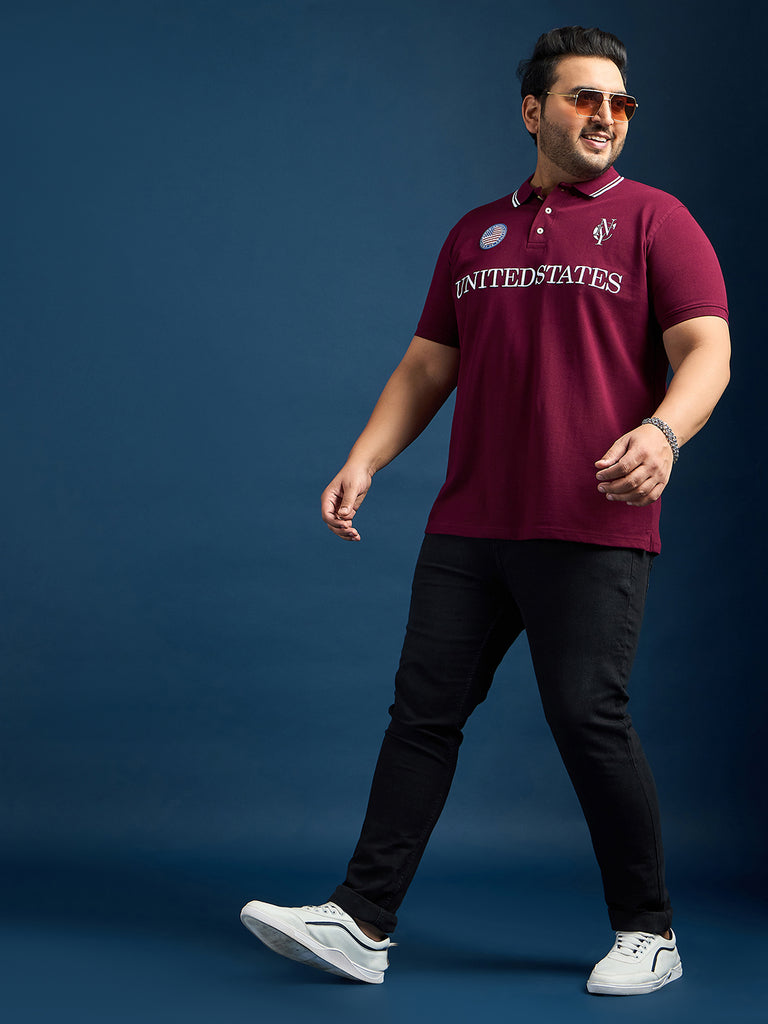 Men Plus Size United States-Maroon Printed Polo Tshirt - bigbanana