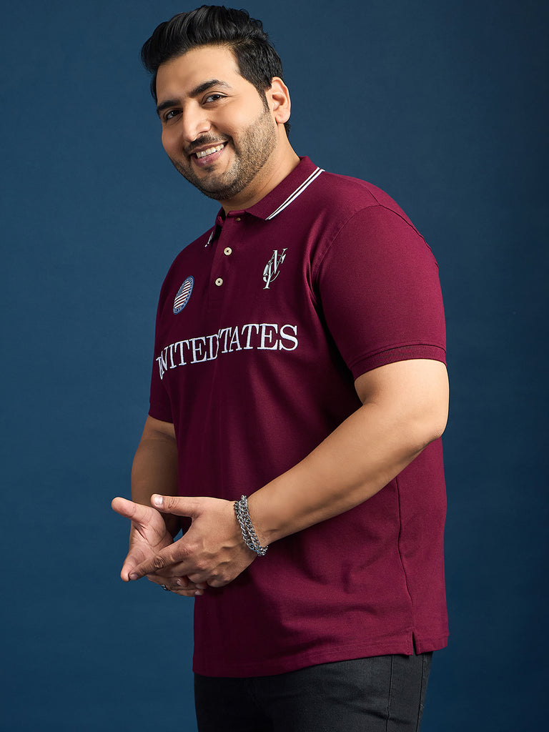 Men Plus Size United States-Maroon Printed Polo Tshirt - bigbanana