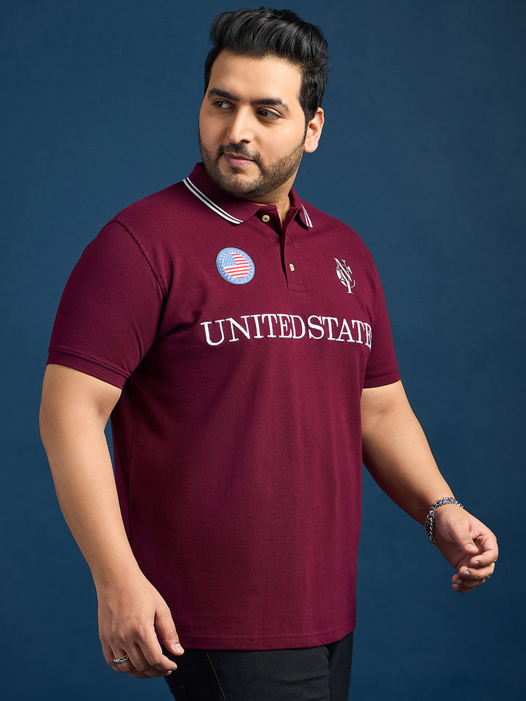 Men Plus Size United States-Maroon Printed Polo Tshirt - bigbanana