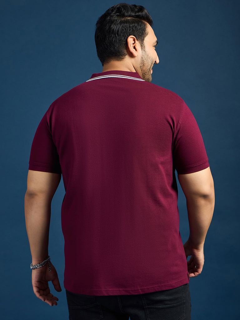 Men Plus Size United States-Maroon Printed Polo Tshirt - bigbanana