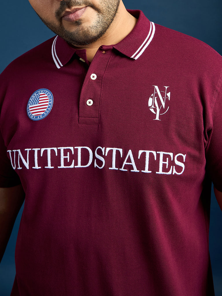 Men Plus Size United States-Maroon Printed Polo Tshirt - bigbanana