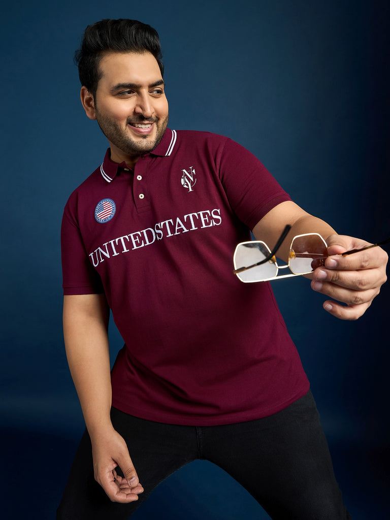 Men Plus Size United States-Maroon Printed Polo Tshirt - bigbanana