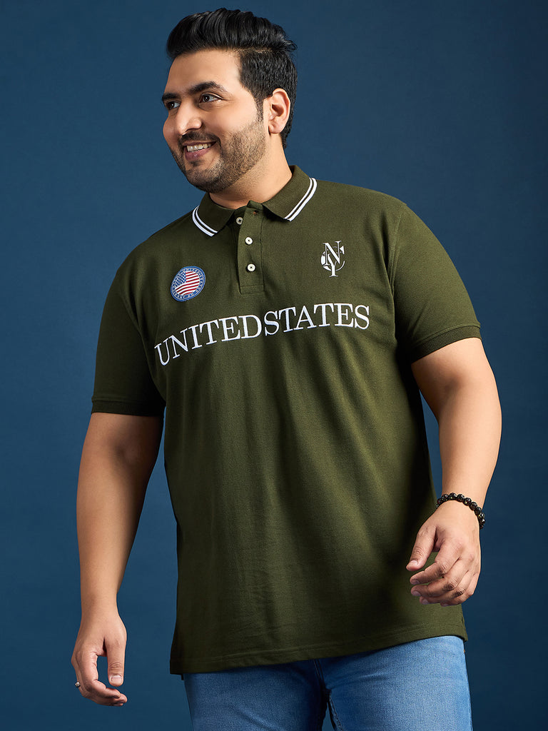 Men Plus Size United States-Olive Printed Polo Tshirt - bigbanana