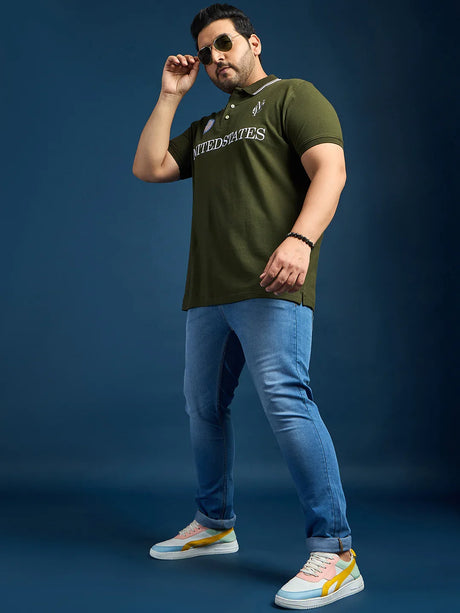 Men Plus Size United States-Olive Printed Polo Tshirt - bigbanana