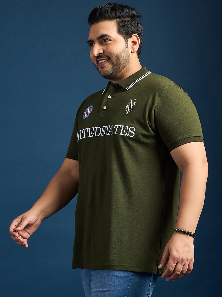 Men Plus Size United States-Olive Printed Polo Tshirt - bigbanana