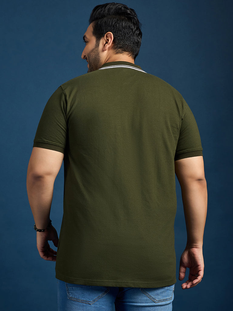 Men Plus Size United States-Olive Printed Polo Tshirt - bigbanana