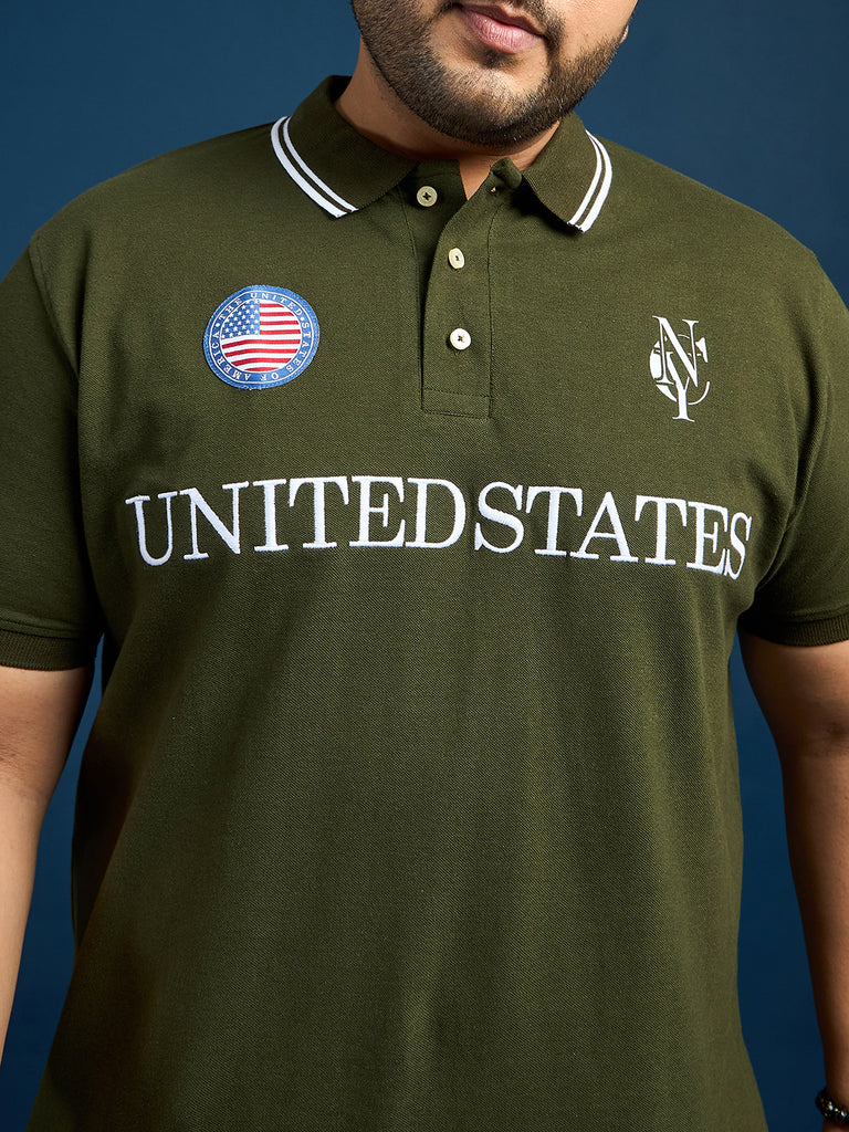 Men Plus Size United States-Olive Printed Polo Tshirt - bigbanana