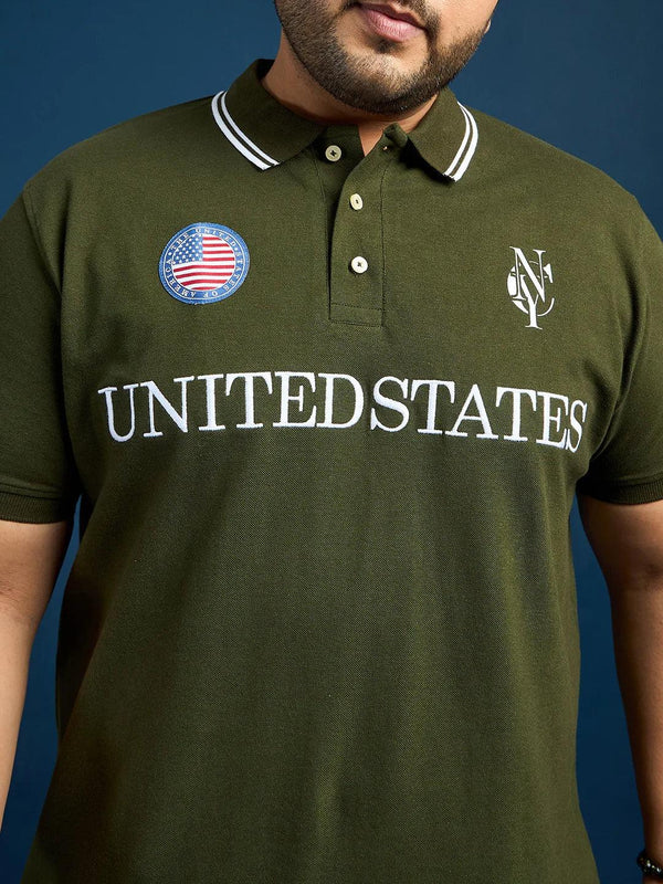 Men Plus Size United States-Olive Printed Polo Tshirt