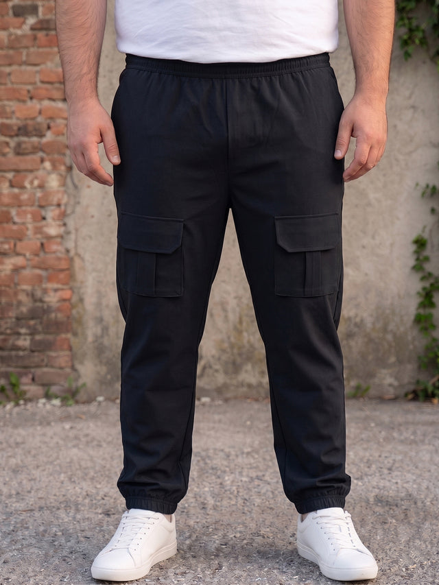 Men Plus Size Urbanstride Black Solid Trackpants