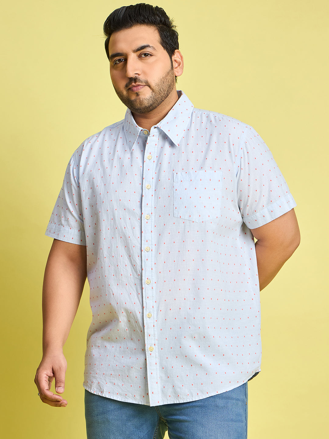 Men Plus Size Verden Dotted Jacquard  Shirt - bigbanana