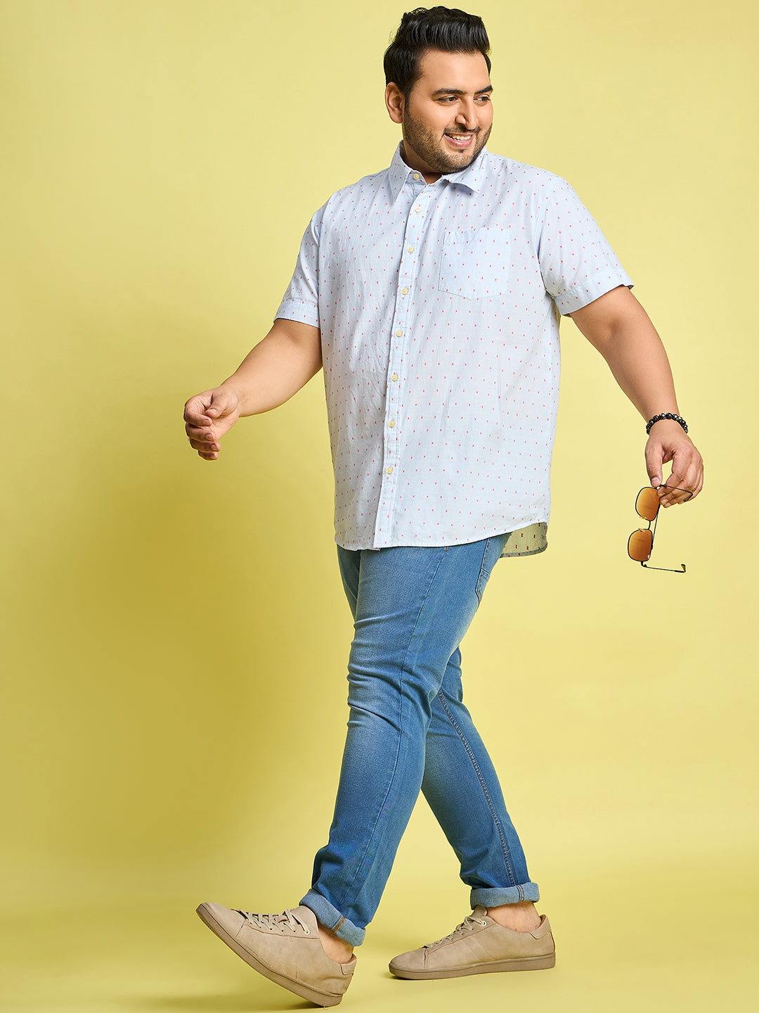 Men Plus Size Verden Dotted Jacquard  Shirt - bigbanana