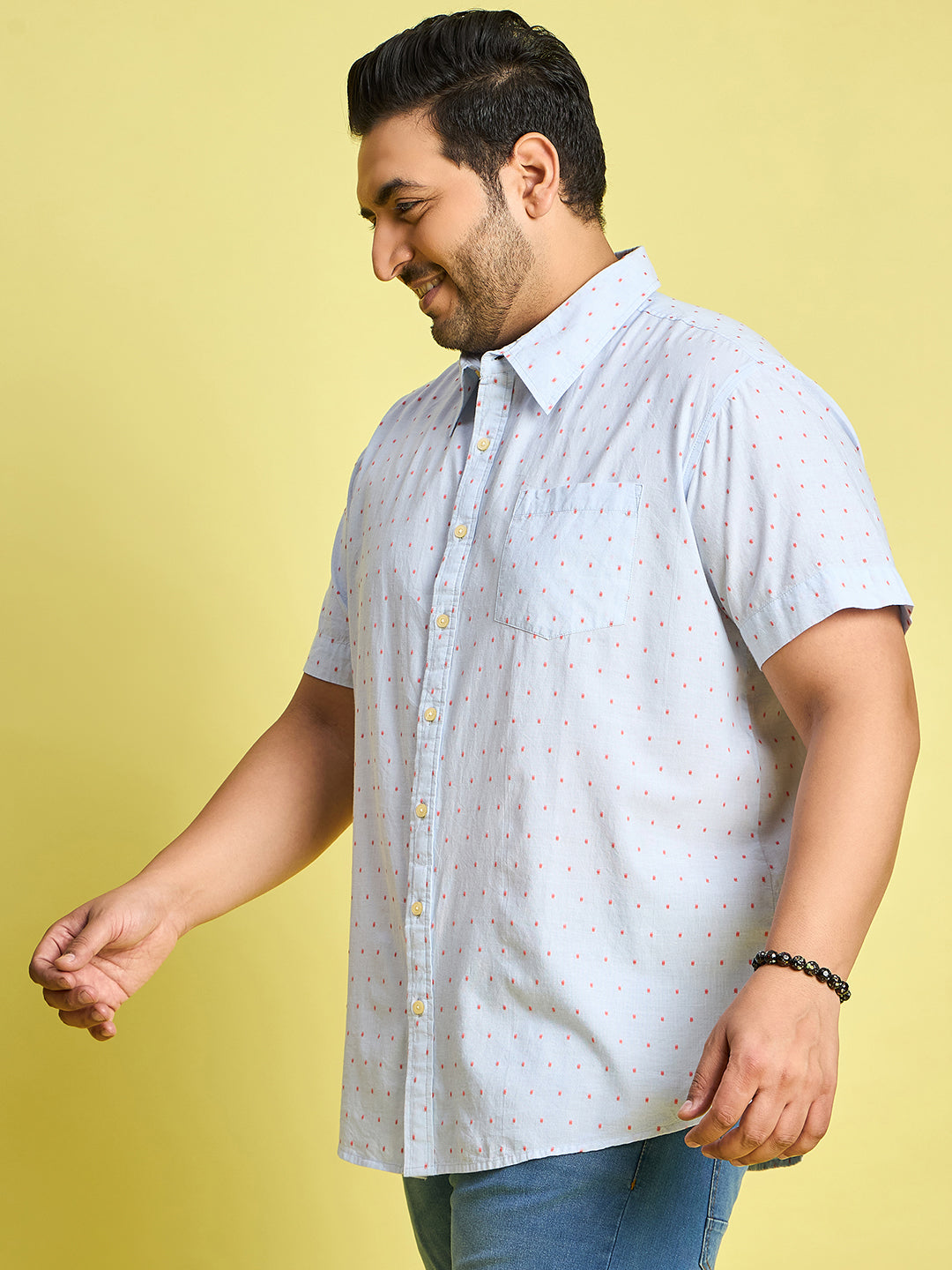 Men Plus Size Verden Dotted Jacquard  Shirt - bigbanana