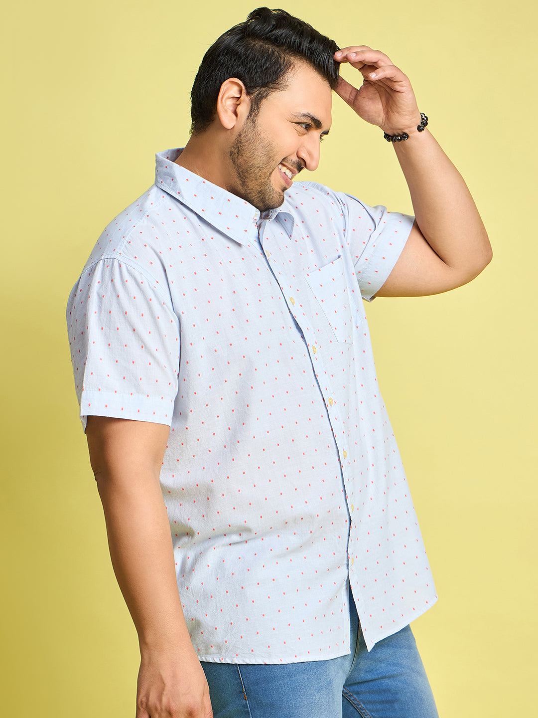 Men Plus Size Verden Dotted Jacquard  Shirt - bigbanana