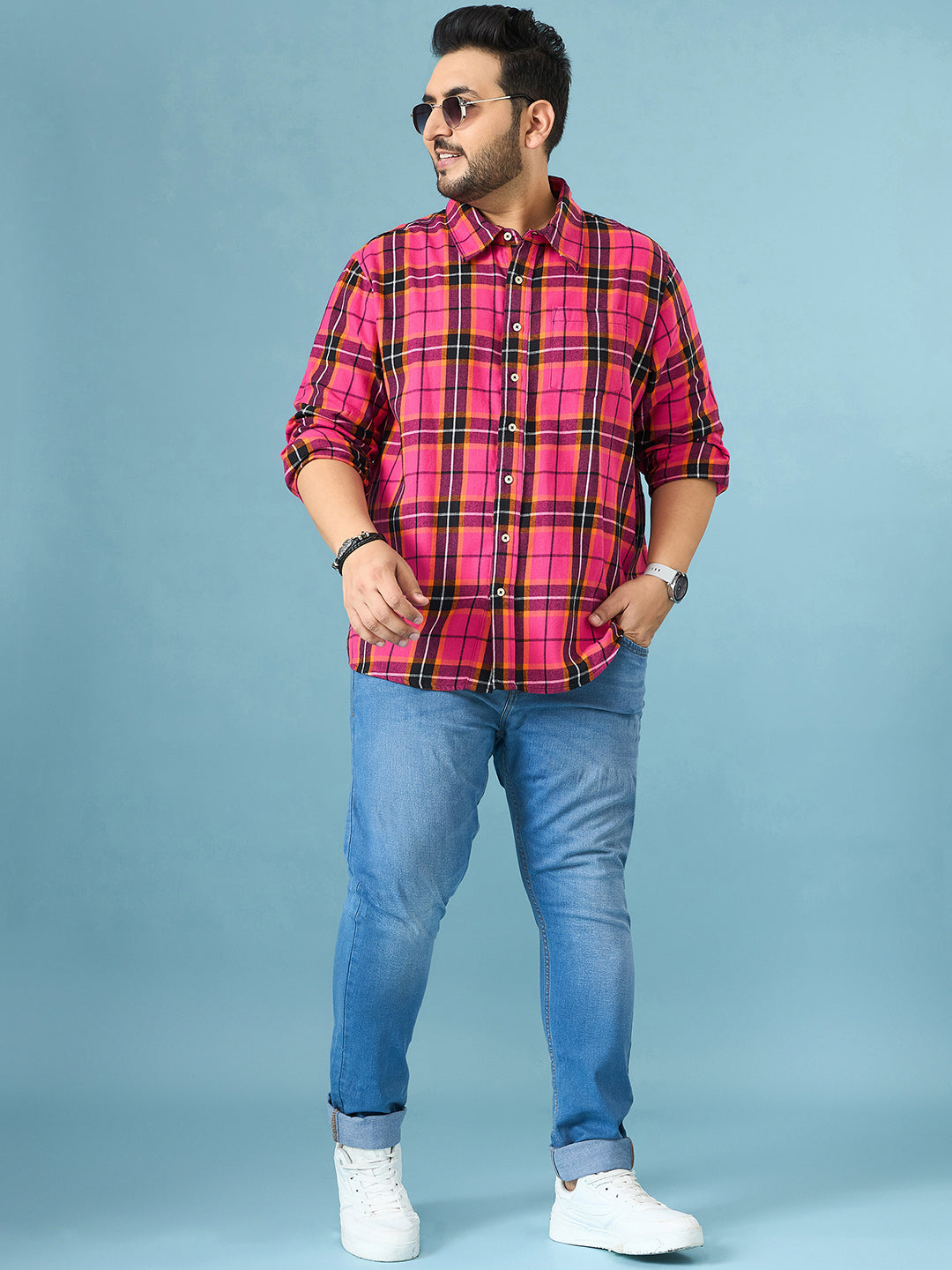 Men Plus Size Vermil Multicolor Checkered Casual Shirt