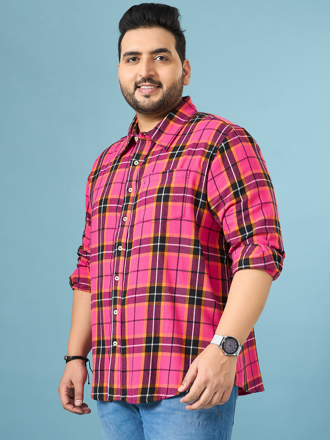 Men Plus Size Vermil Multicolor Checkered Casual Shirt